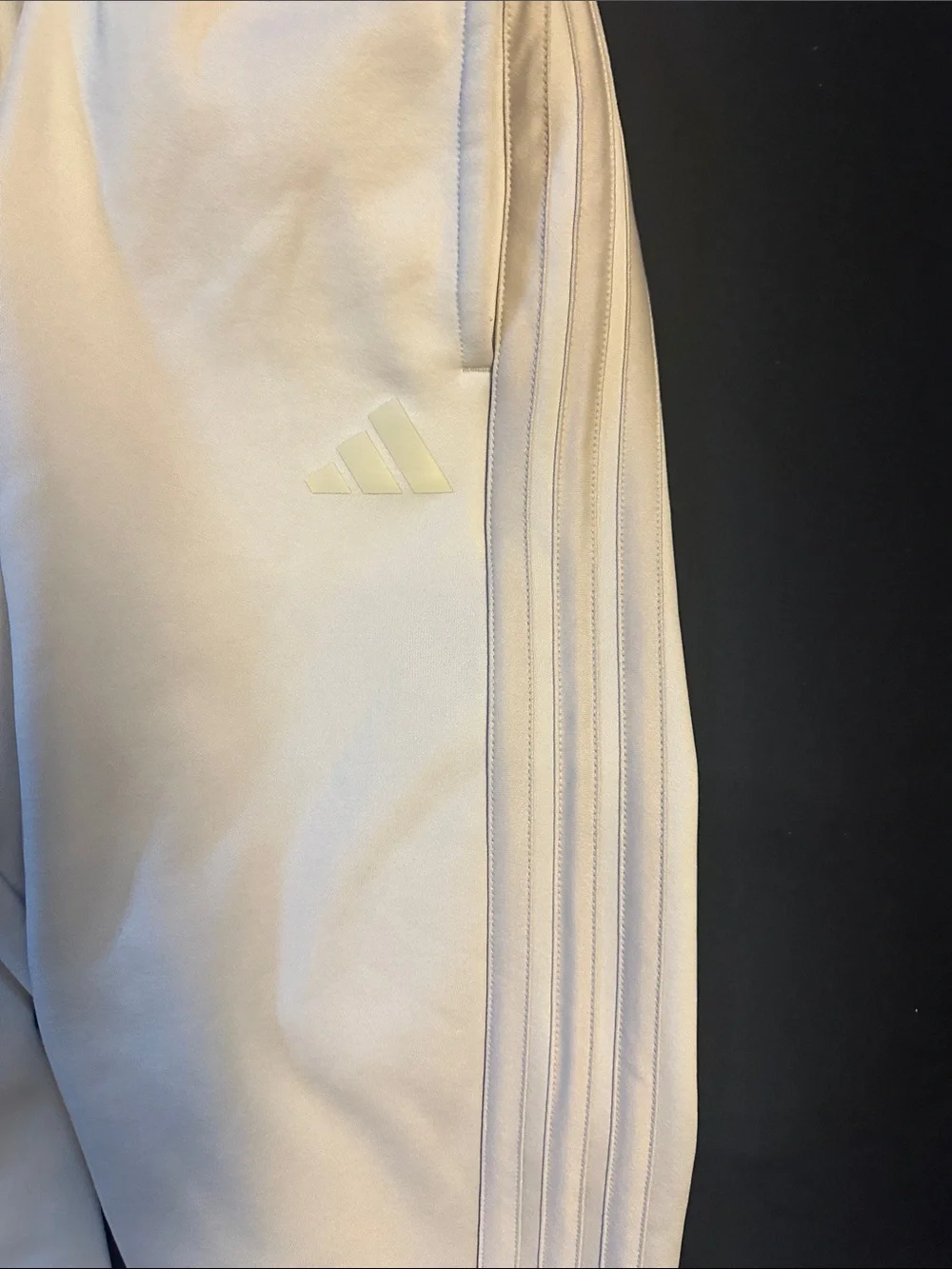 adidas White Kids Sweatpants with Side Stripes- cream color